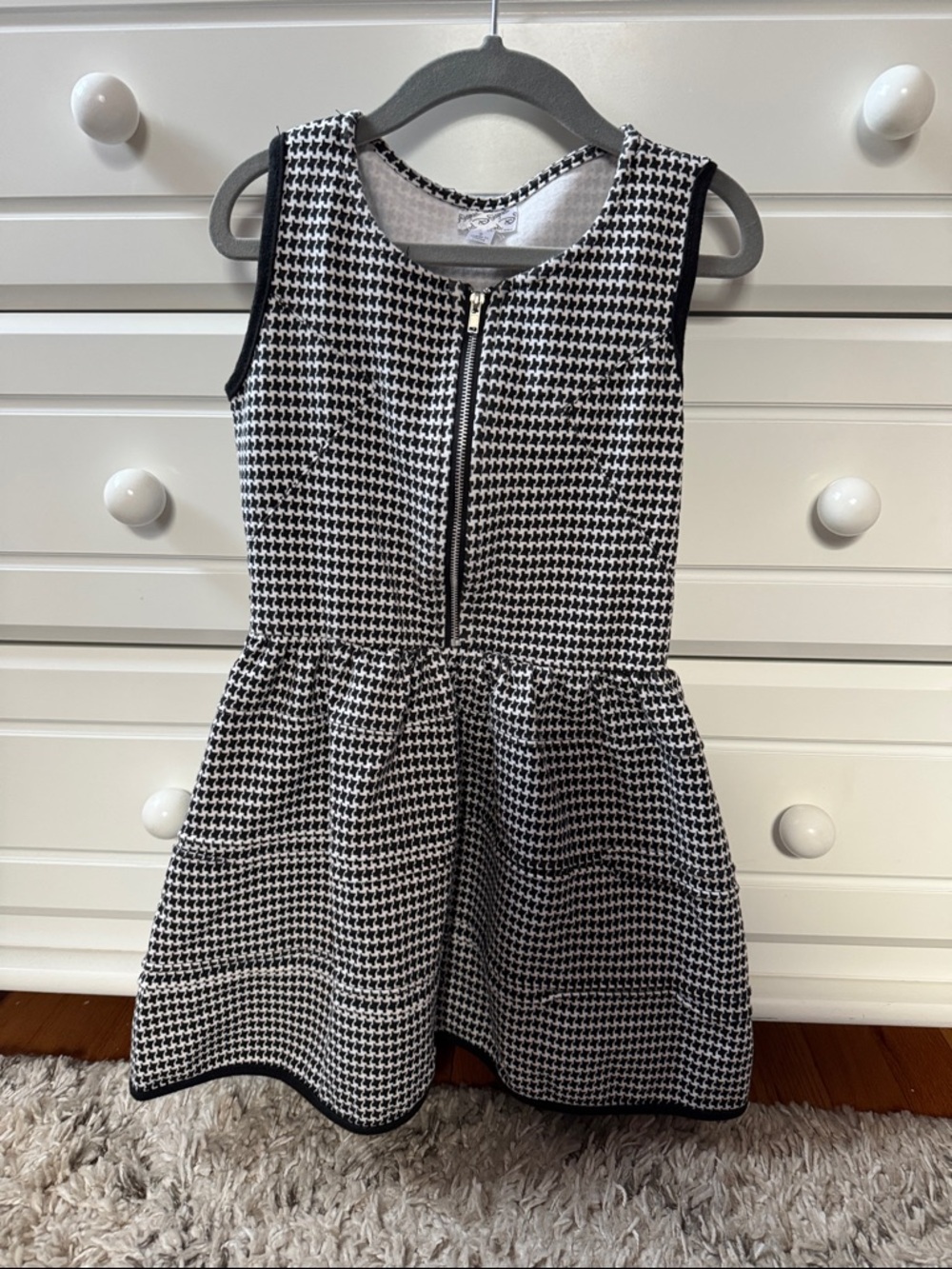 Disney Black & White Houndstooth Dress with Front Zip